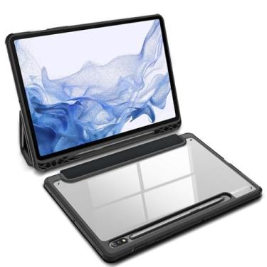 Imagem de SSS·GRGB Capa para Samsung Galaxy Tab S8 2022/Tab S7 2020 de 11 polegadas (SM-X700/X706/T870/T875/T878) com suporte de caneta S, parte traseira transparente para PC, capa protetora com suporte fólio com três dobras, despertar/hibernar automático (preto)