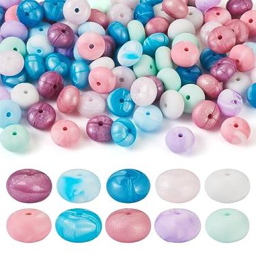 Imagem de Cheriswelry 100 peças de contas de silicone de abaco de 14 mm coloridas Rondelle contas espaçadoras soltas para acessórios de aniversário faça-você-mesmo chaveiro decoração de joias