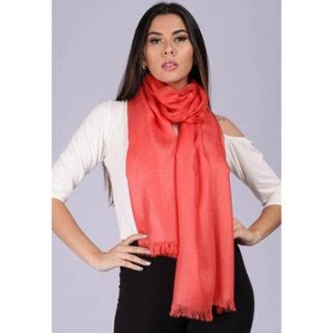 Imagem de Echarpe Lenço Feminino Liso Panamá Vermelho Coral - Único - Veste 38 ao 48-Feminino