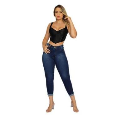 Imagem de Kit 3 Calça Capri Feminina Jeans Com Licra Azul Escuro Liso 22-Feminino