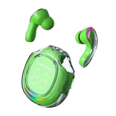 Imagem de Waillynice Fone de ouvido sem fio Bluetooth 5.3 Transparente ENC Fones de ouvido LED Power Display Digital Som Estéreo Fones de Ouvido para Esportes Trabalho (Verde)