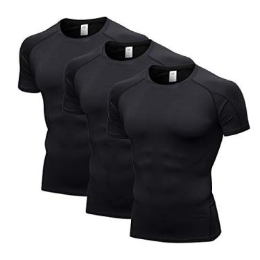 Imagem de Audoc Pacote com 3 camisetas masculinas de compressão, secagem fresca, atlética com camadas de base, Pacote com 3, preto a, G