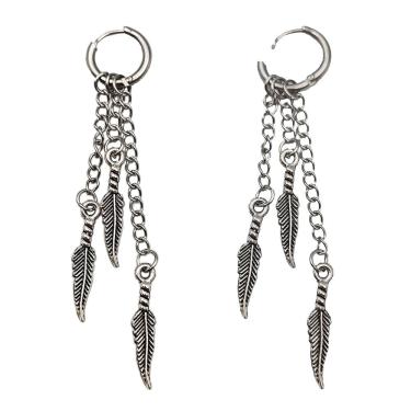 Imagem de kit 12 pares Brincos Longo Correntinho Com Penas Argola Aço Inox Unissex Articulada