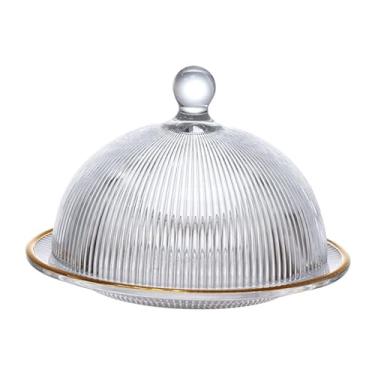 Imagem de Haüskraft - Queijeira de vidro Graffiato com borda dourada 20cm