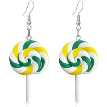 Imagem de JNONL Brincos de gota com pingente de pirulito rotativo e contrastante, adoráveis, personalizados, com desenho colorido, arco-íris, resina para mulheres, joias e presentes, argila de polímero, Sem