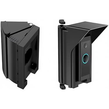 Imagem de OLAIKE Suporte à prova d'água ajustável (30 a 60 graus) para campainha de vídeo com fio, suporte de ângulo de campainha, expandir a área de visualização, kit de canto de cunha de placa de montagem/antirreflexo/protetor de chuva, preto