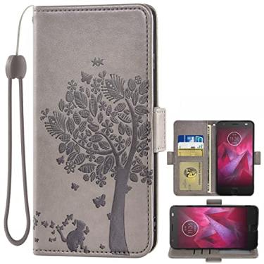 Imagem de Asuwish Capa carteira compatível com Moto Z2 Force e protetor de tela de vidro temperado flip alça de pulso porta-cartão capa de celular para Motorola MotoZ2Force Droid MotoZ2 Z2Force Z 2 2Z mulheres