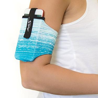 Imagem de Mangas de braço de telefone Sprigs para iPhone x/8/7/6 Plus, Galaxy S7/S6, Google Pixel XL. A braçadeira de corrida mais leve e confortável, estica para caber em todos os telefones com capa para mulheres e homens, Large, Aqua Blitz