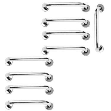 Imagem de Alça de Apoio Barra 30cm  Inox Kit 9 Unidades Idoso Cadeirante Banheiro Box Segurança Corredor Corrimao Suporte Acessibilidade
