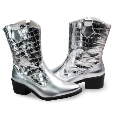 Imagem de Bota Western Texana Croco Feminino Zíper Moda Country Salto Baixo - M&