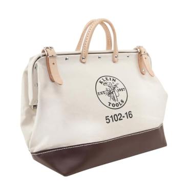 Imagem de Klein Tools Bolsa de ferramentas de lona natural resistente 5102-16, bolsa multiuso com ampla abertura articulada e alças de couro, 40,64 cm