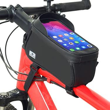 Imagem de ROCK CLOUD Bolsa para quadro de bicicleta, suporte para telefone, impermeável, tubo superior, bolsa de guidom, acessórios de bicicleta, tela sensível ao toque, bolsa frontal para bicicleta, serve para telefones com menos de 6,5 polegadas