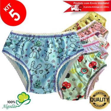 Imagem de Kit 5 Calcinhas Infantil Algodão Criança Estampada Levinha - Lookinho 