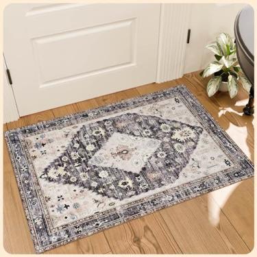 Imagem de Istana Tapete 2x3 – Tapete de quarto cinza escuro azul/rosa malva – Tapete lavável para crianças e animais de estimação 2x3 antiderrapante – Tapetes de borracha – Materiais ecológicos dobráveis para