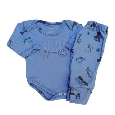 Imagem de Conjunto Body Manga Longa Bordado e Mijão Estampados - Alyaht, Azul, G