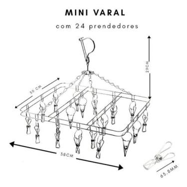 Imagem de Mini Varal De Inox 20 Prendedores Modelo Retangular 100% Inox - evoluc