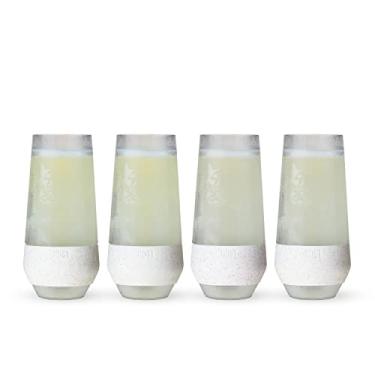 Imagem de HOST Copos de vinho sem haste Champagne Freeze de parede dupla com gel de resfriamento ativo e aderência isolada de silicone, copos de plástico de 255 g, conjunto de 4, glitter