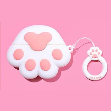 Imagem de Capa protetora de silicone para AirPods Cat Paw 1/2, capa protetora de silicone para AirPod, pata de gato, capa 3D divertida Kawaii fofa fashion para AirPods garra de gato com anel (branca)