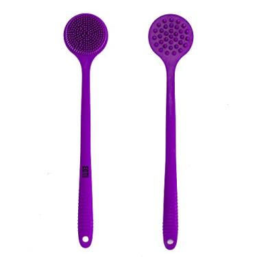Imagem de EOT Wellness Purificador de Silicone para Costas e Couro Cabeludo com Cabo Longo Dobrável - Escova para Costas e Chuveiro de Banho, Shampoo Massageador de Couro Cabeludo, Escova de Shampoo (Roxo)