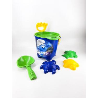Imagem de Baldinho De Praia Para Brincar Na Areia Dos Smurfs 7 Peças Azul - Bric