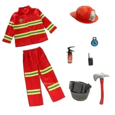 Imagem de Fantasia de Bombeiro Infantil para Halloween - Kit com Ferramentas de 