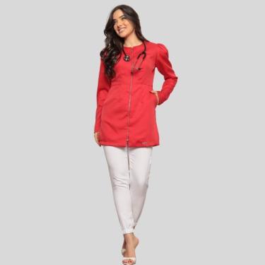 Imagem de Jaleco Natalia Feminino Manga Longa Liso Com Ziper Em Alfaiataria Verm