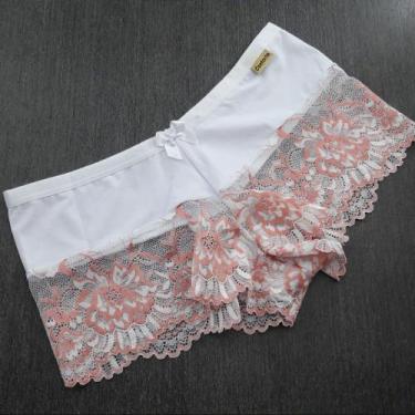 Imagem de Calcinha calesson shortinho com renda duas cores - Attirance, Branco, 