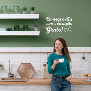 Imagem de Adesivo Frase Comece o Dia com o Coração Grato Porta Parede Decoração 