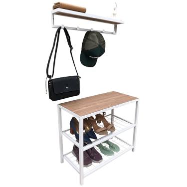 Imagem de Kit Sapateira e Cabideiro Strassis Design SD-3501-60 Metal e MDF Cor: Branco