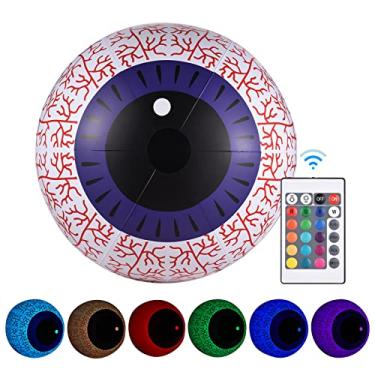 Imagem de Globo ocular inflável de 23 polegadas luzes led decorações de halloween globos oculares luminosos com controle remoto 16 cores rgb 4 modos de luz 10 níveis de brilho para festa indoor outdoor jardim