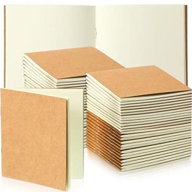 Imagem de Cadernos em branco em massa Kraft sem forro Mini caderno de desenho em branco diário grampeado com bolso encadernado para crianças adultos viagens escolares material de escritório 24 folhas, 4 x 4 polegadas