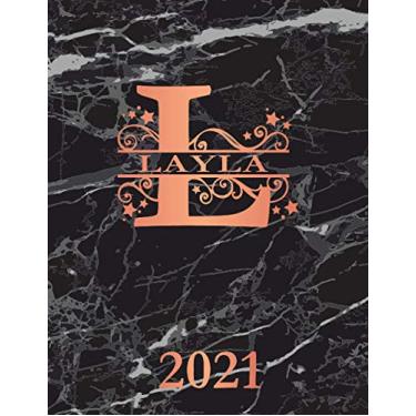 Imagem de Layla: 2021. Personalized Name Weekly Planner Diary 2021. Monogram Letter L Notebook Planner. Black Marble & Rose Gold Cover. Datebook Calendar Schedule