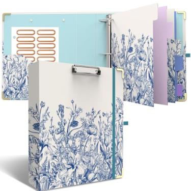 Imagem de Fichário de 3 anéis, 5 cm, lindos fichários redondos com 6 divisórias de abas, adesivos de etiquetas, prancheta de baixo perfil com armazenamento, fichário moderno material de escritório escolar