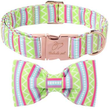 Imagem de Babole Pet Coleira para cães de Páscoa com gravata borboleta - Gravata borboleta com estampa de ovo de Páscoa, ajustável, resistente, para cães pequenos, médios e grandes, M