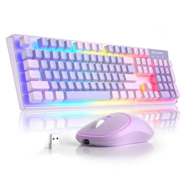 Imagem de MageGee Teclado E Mouse Sem Fio Para Jogos V550, Teclado De Computador Led Rgb De Tamanho Normal De 2,4 G Com Capa Transparente, Combinação De Mouse E Teclado Sem Fio Silencioso E Recarregável Para