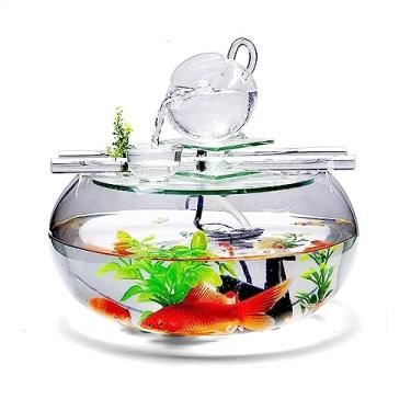 Imagem de Aquário Tanque de peixes de vidro redondo escritório casa decorações de mesa ornamentais tanque de peixes de vidro transparente decorações pequenas decorações Aquário