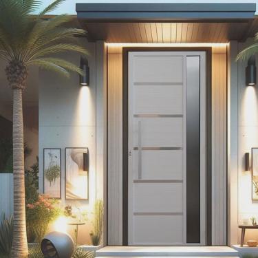 Imagem de Porta Pivotante Solara Alumínio com Visor Puxador Barra Chata 210 X 110 Lado Direito Br...