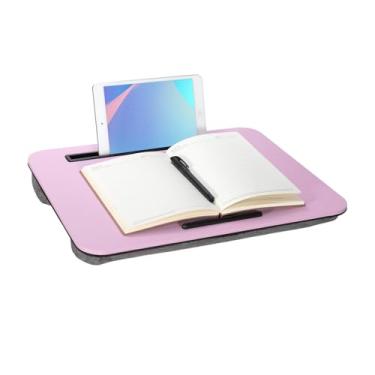 Imagem de Mesa de colo, mesa de laptop portátil para laptops de até 16 polegadas, com compartimento para tablet, almofada embutida, ótima para casa e escritório, mesa de colo com almofada (rosa, médio)