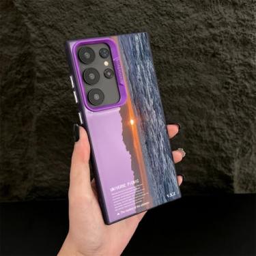 Imagem de MVVKKY para Samsung S24 Plus Poetic Seaside Sunset Case Capa de PC à prova de choque (para Samsung S24 Plus/Purple Heng)