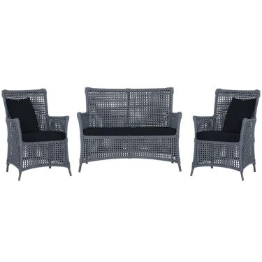 Imagem de Jogo Sofá e 2 Poltronas de Área Igapó Alumínio Pintura Preta Corda Náutica Estofado 12 Trama