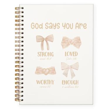 Imagem de PLKMN Caderno Coquete com laço rosa, God Says You Are Christian Caderno feminino, material de escritório rosa, caderno bíblico para anotações, caderno de diário bíblico 14 x 20 cm (bege) em branco