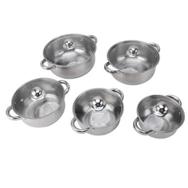 Imagem de Conjunto de panelas de aço inoxidável Conjunto de cozinha elegante e multiuso durável com tampas de vidro para cozinhar lastro de louça Material de aço inoxidável seguro 5pcs