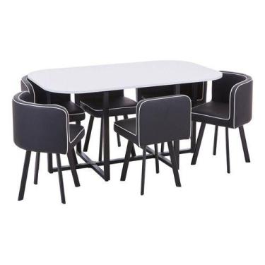 Imagem de Conjunto Mesa De Jantar E 6 Cadeiras Cinza Brescia - Just Home Collect
