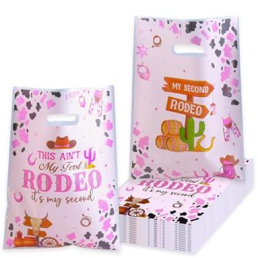 Imagem de Corbekel 100 peças, bolsa de presente de festa de vaqueira ocidental, sacolas de plástico rosa com alças para meninas, This Ain't My First Rodeo It's My Second Birthday Party Decorações