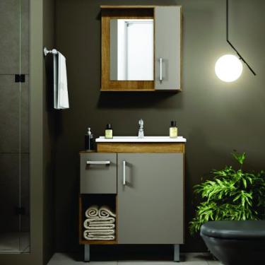 Imagem de Conjunto Banheiro Linea 70cm Armário Completo Gabinete Cuba Espelheira
