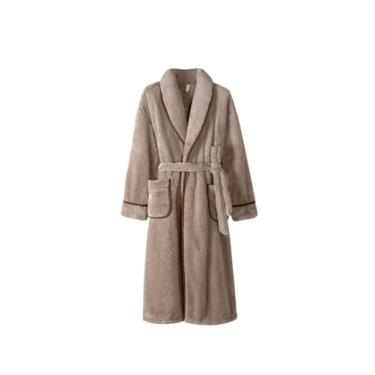 Imagem de LVTFCO Pijama feminino coral de lã grossa quente flanela casal roupão masculino longo seção da manhã roupão longo, marrom-M