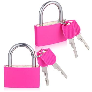Imagem de Mabor 2 cadeados rosa com chaves, cadeado grande de metal resistente com chave, cadeado personalizado para armário de academia, caixa de joias, mala de viagem, decoração de bagagem