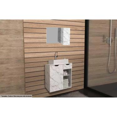 Imagem de Kit De Banheiro Armário Bn3602 80cm E Balcão Suspenso Bn3605 Pia 60cm Mármore Branco Tecno Mobili