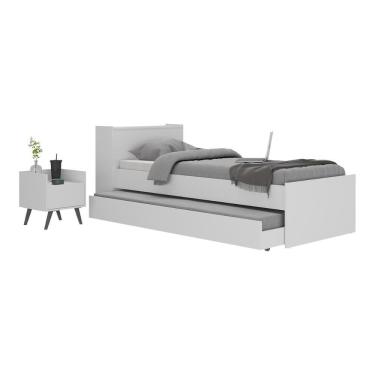 Imagem de Conjunto Quarto Bicama Com Colchão E Baú/mesa De Cabeceira Retrô Multimóveis Mp4222 Branco/preto Branco/preto