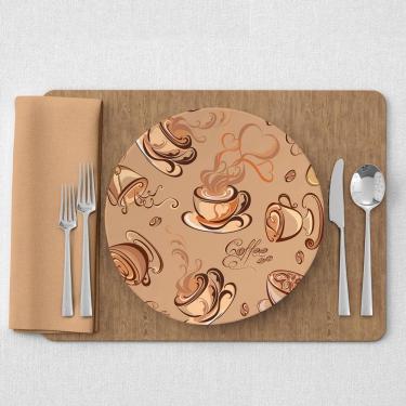 Imagem de Capa De Sousplat Estampado Com Guardanapos Mesa Posta Jogo Americano 10 Lugares Café Bege